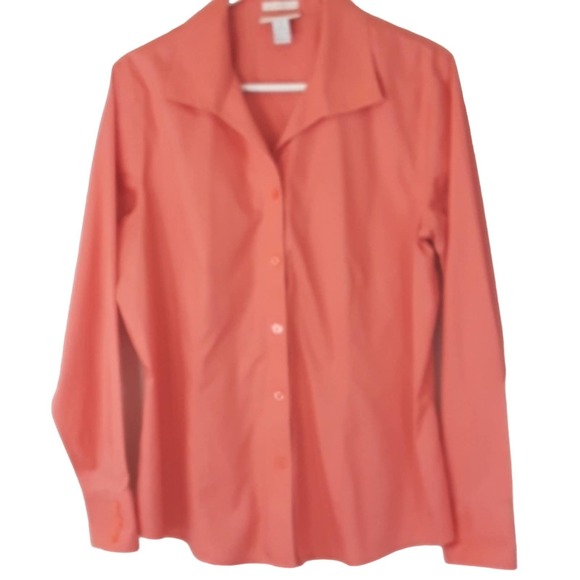 Chico's Tops - Chico's Womens Sz 12 Orange No Iron Long Sleeve Button Up Fall Career Blouse